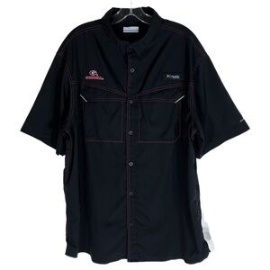Georgia Bulldogs Columbia PFG Black Button Up Short Sleeve Shirt Mens Large EUC